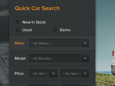 Quick Car Search button car dropdown field form label quick search