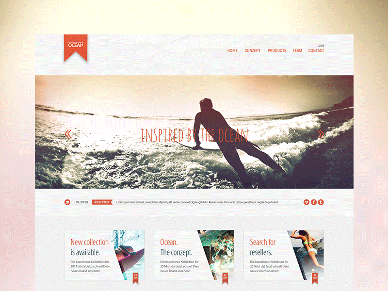 Ocean Surfing Webdesign gif landing page ocean screendesign surf surfboard surfing ui user interface web webdesign website