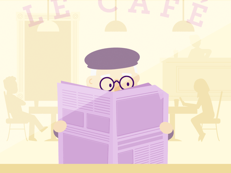 The Old Man and the Newspaper 2d animation barista cafe character coffee gif illustration joysticks n sliders motion graphics newspaper old man reading