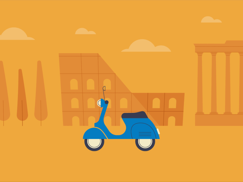 Ridin' Round | Italy 2d animation bell tower clouds colosseum cypress duomo florence forum gif gondola illustration italy ponte di rialto rialto bridge rome st. marks bell tower trees venice vespa