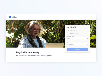 Start My Will animation branding conversion rate optimization desktop illustration landing page photography product design registration sign up user experience user interface
