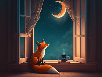 Fox and Moon windowsill