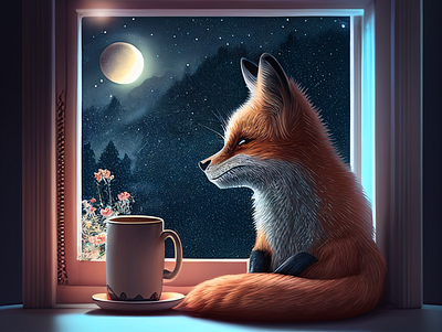 Fox and Moon windowsill