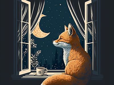 Fox and Moon windowsill