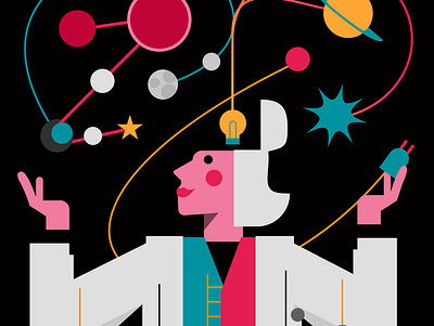 Female Scientist with Colorful Planets Illustration adobe character experiment female graphic design illustration planets science