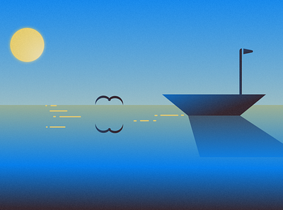Sailing away blue and yellow boat gradients graphic design horizon illustration minimalist noise ocean sailing sea seagull