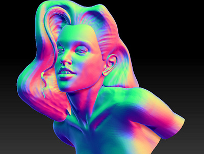 Neon lady 3d modeling 3d print face head portrait zbrush