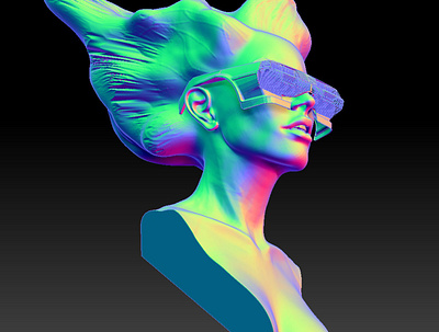 Lady in Futuristic Car sunglasses 3d modeling 3d print 3d printing 80s 90s bttf bust car delorean face futurism head hollywood neon retrofuturism sci fi shades sunglasses vaporwave zbrush