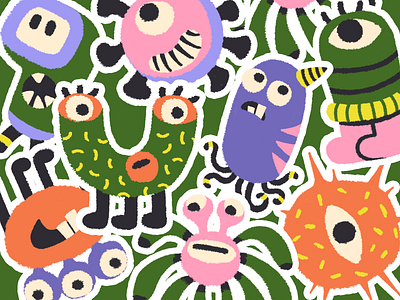 virus monster brush cute green illustration monster virus