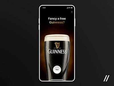 Guinness Beer Promotion Screens animation app beer branding dark theme design figma guinness interaction ios logo minimal mobile motion pin promo promotion timer ui ux