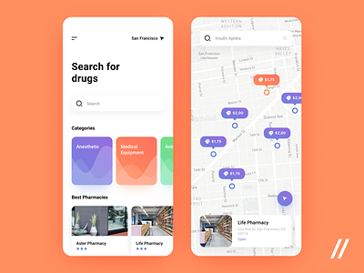 Pharmacy App Concept app design figma finder location map medicine medicine app mobile pharmacy pharmacy app product purrweb search ui ux