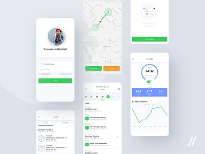 Transportation App app cargo delivery design figma location map minimal mobile product profile purrweb transportation ui ux