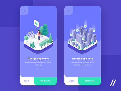Onboaring Illustrations app battery character design charging design figma illustraion isometry location map mobile powerbank product purrweb ui ux