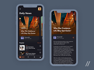Online Publishing App app article clean dark ui design figma mobile newsfeed newsletter product ui ux