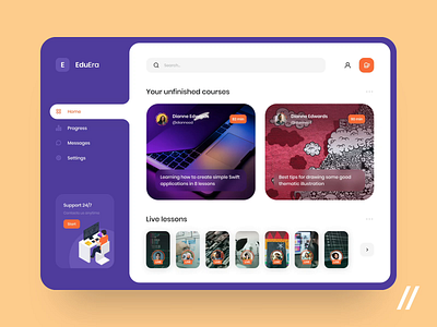 Online Learning Platform animation app concept courses dashboad design e learning education app figma home lessons message online learning product progress purrweb ui ux web website