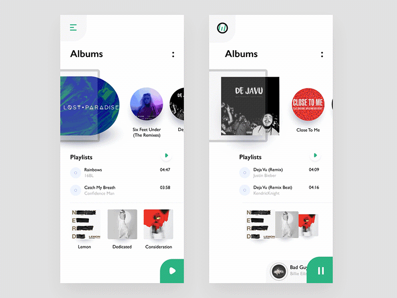 Albums & Music player animation animation after effects app art branding clean ui design effects iphone iphonex music app music player typography ui ux