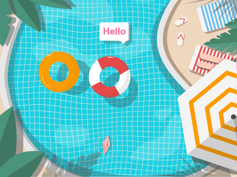 Hello Summer animation art branding character design effects hello dribbble illustration iphonex pool swiming ui ux