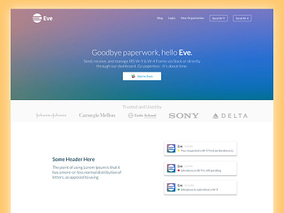 Eve Landing page