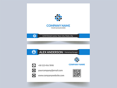 Professional business card design blue and white office card