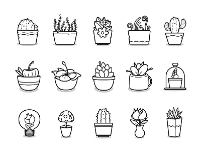 Plants bloom cactus flower grass icon illustrator line mushroom