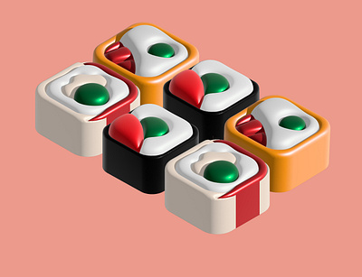 3D Sushi Set 3d graphic design illustration typography vector суши