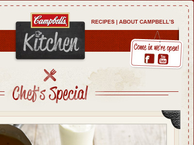 Campbell's Kitchen EDM Header cutlery distressed edm enewsletter newsletter share icons stains utensils vintage