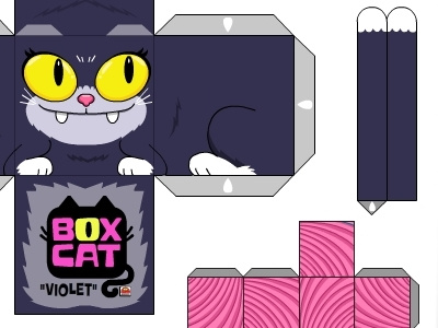 Box Cat Violet Papercraft