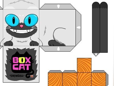 Box Cat-Snowball box cat fun goop goopy goopymart papercraft snowball strange weird