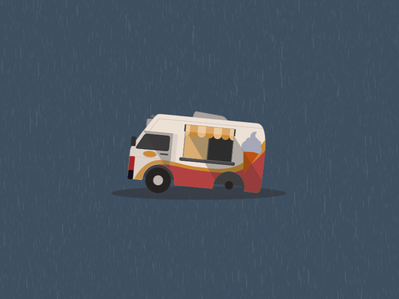 Sad Ice cream truck in rain animation broken down ice cream rain truck van