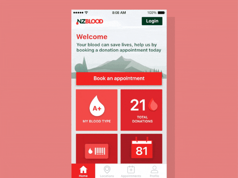 New Zealand Blood Service mobile app app blood booking calendar dashboard donation mobile