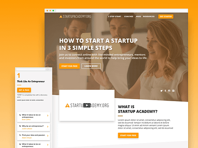 Startup Academy E-Learning Website classes courses e learning payment responsive web video