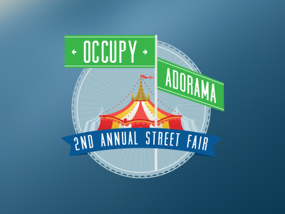 Occupy Adorama carnival emblem logo occupy street fair street sign