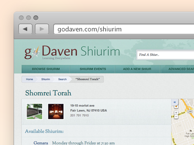 goDaven Shiurim asp classic feature godaven jewish shiurim torah vbscript webapp