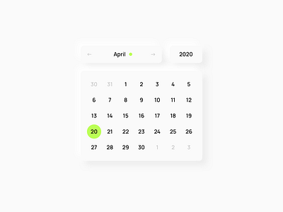 Date Picker Neumorphism 2020 calendar date datepicker day design interface minimal month neomorphism neumorphism picker typography ui ux year