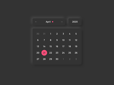 Date Picker Neumorphism Dark 2020 app calendar calendar 2020 calendar ui dark dark mode date datepicker day design interface minimal month neomorphism neumorphism picker typography ui year