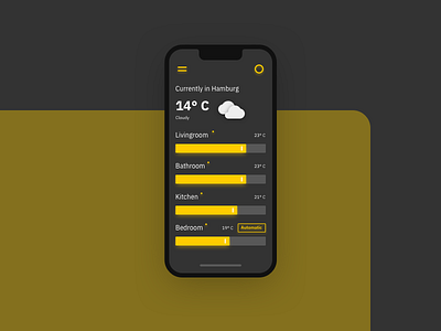 Smart Home Mobile App UI – Dark Mode app dark design flat illustration interaction interface minimal mode settings slider typography ui ux