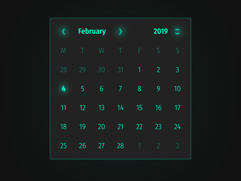 Date Picker Dark UI animation app calendar dark date design flat glow interaction interface light minimal parallax perspective typography ui ux