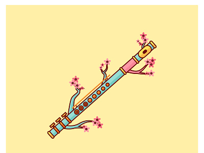 Flute+cherry blossom flag flower illustration flute illustration line vector music lover vector