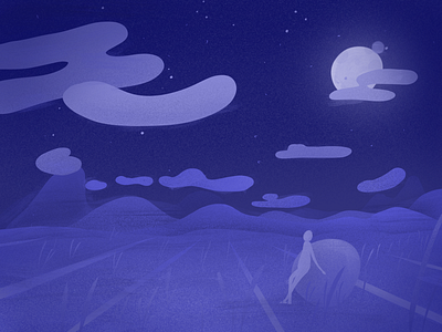 Lonely night 🌙 blue clouds drawing illustration ipad landscape moon night procreate