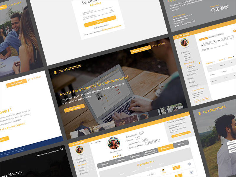 Manners digital dashboard back office one page full screen logo orange landing page photoshop ux ui webdesign