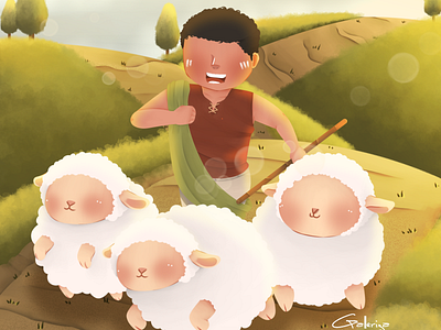 Shepherd Boy with His Sheeps animation book illustration children book children book illustration children illustration cute sheep illustration