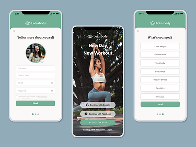 Fitness app Sign up | Daily UI Challenge 001 app design challenge daily ui design figma fitness fitness app iphone login lotus mobile mobile app mobile design sign in sign up signup ui uiux challenge webdesign yoga app