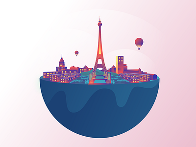 Floating Paris ballon city design exploration eiffel tower flat gradient icon floating globe gradient illustration minimal art minimal clean design paris perspective vector visual identity