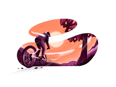 Sunset cycling art bicycle colorful cyclist drive extreme sports illustration lifestyle minimal art minimal clean design mountains nature perspective procreate procreate art sun sunset texture visual identity