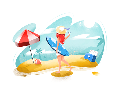 Beach art beach beach party bright color combinations character design drawn girl handmade holiday illustration minimal art selfie summer travel vacation web