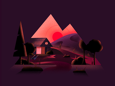 Cozy place abstract cozy flair house illustration landscape minimal art minimal clean design nighttime sunset texture
