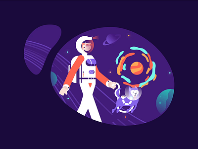 Space Walk animation animation 2d character design color dog explainer fun illustration minimal art motion motiongraphics planet space vector walk cycle