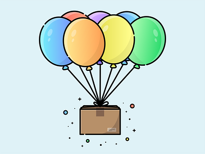 Balloons Delivery 2.0 balloons box cute delivery design flat fly illustration mail package post post office posting sky vector