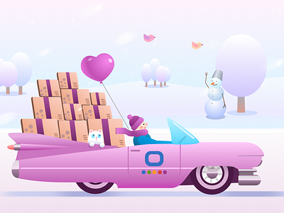 Illustration for online shop car delivery illustration winter courier online shop sketch vector