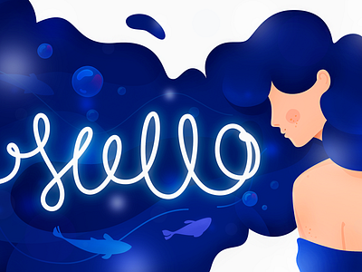 Hello Dribbble blue debut design first shot hello illustration vector water